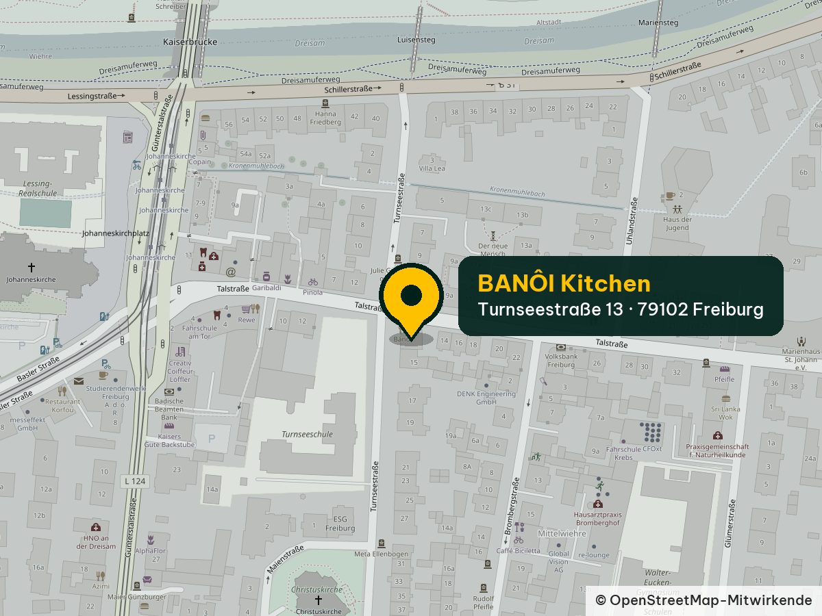 Karte: Banoi Kitchen, Turnseestraße 13, 79102 Freiburg